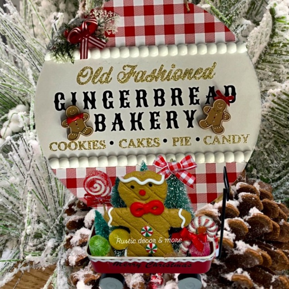 Gingerbread Man Wagon Christmas Tree Ornament.